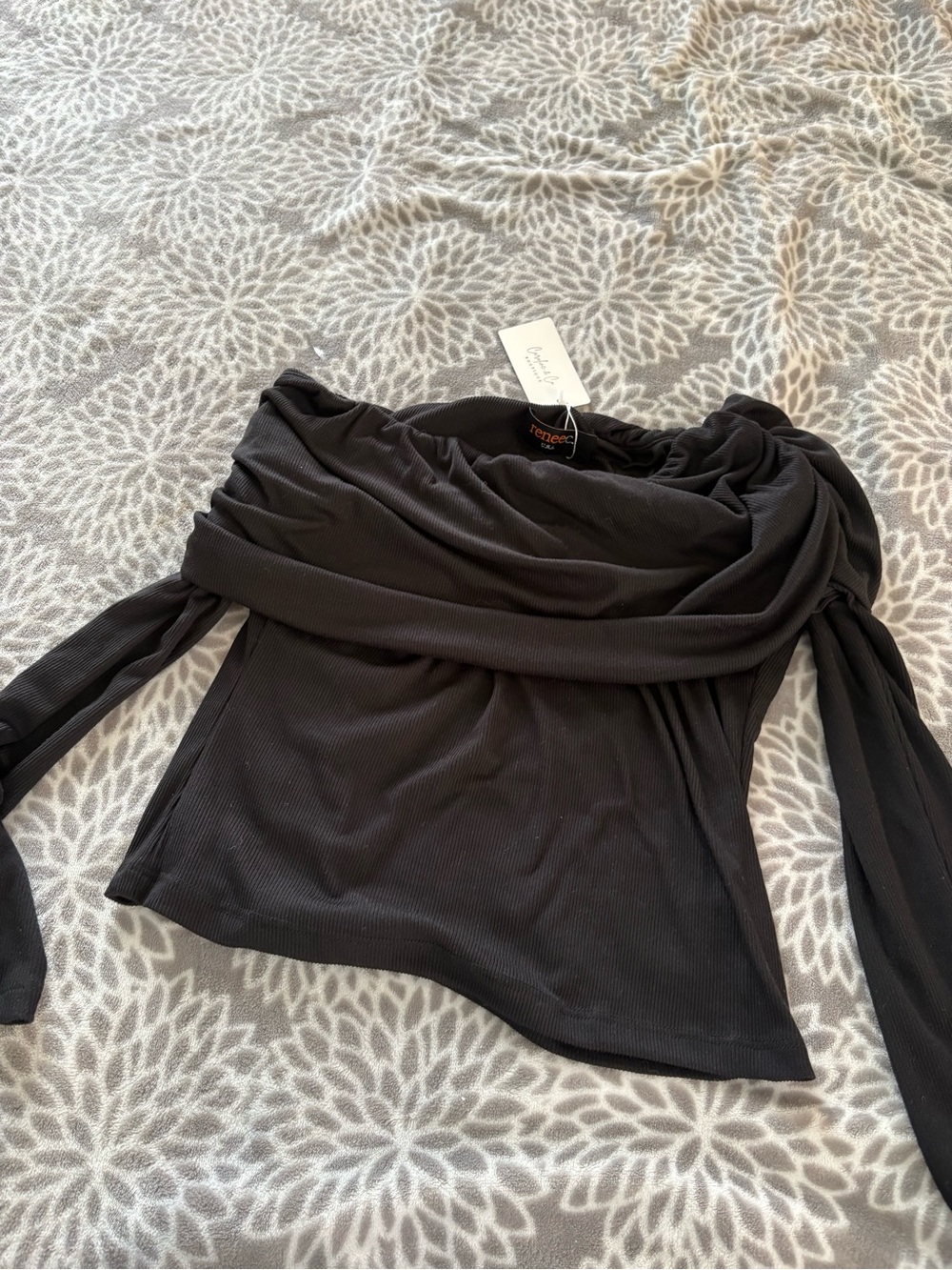 Renee C. Black Off-the-Shoulder Long Sleeve Top